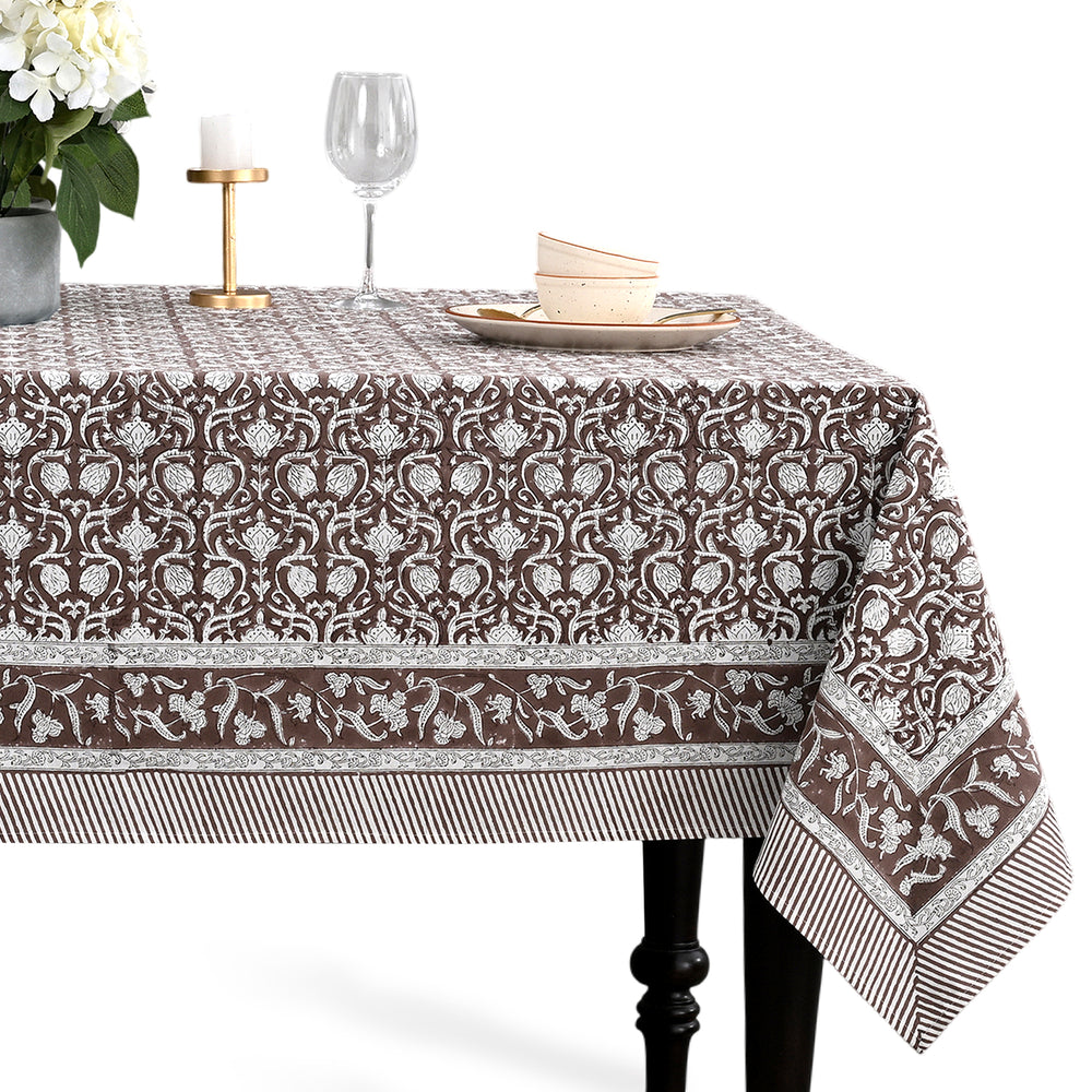 Cotton Block Print Tablecloth – Mocha Regal