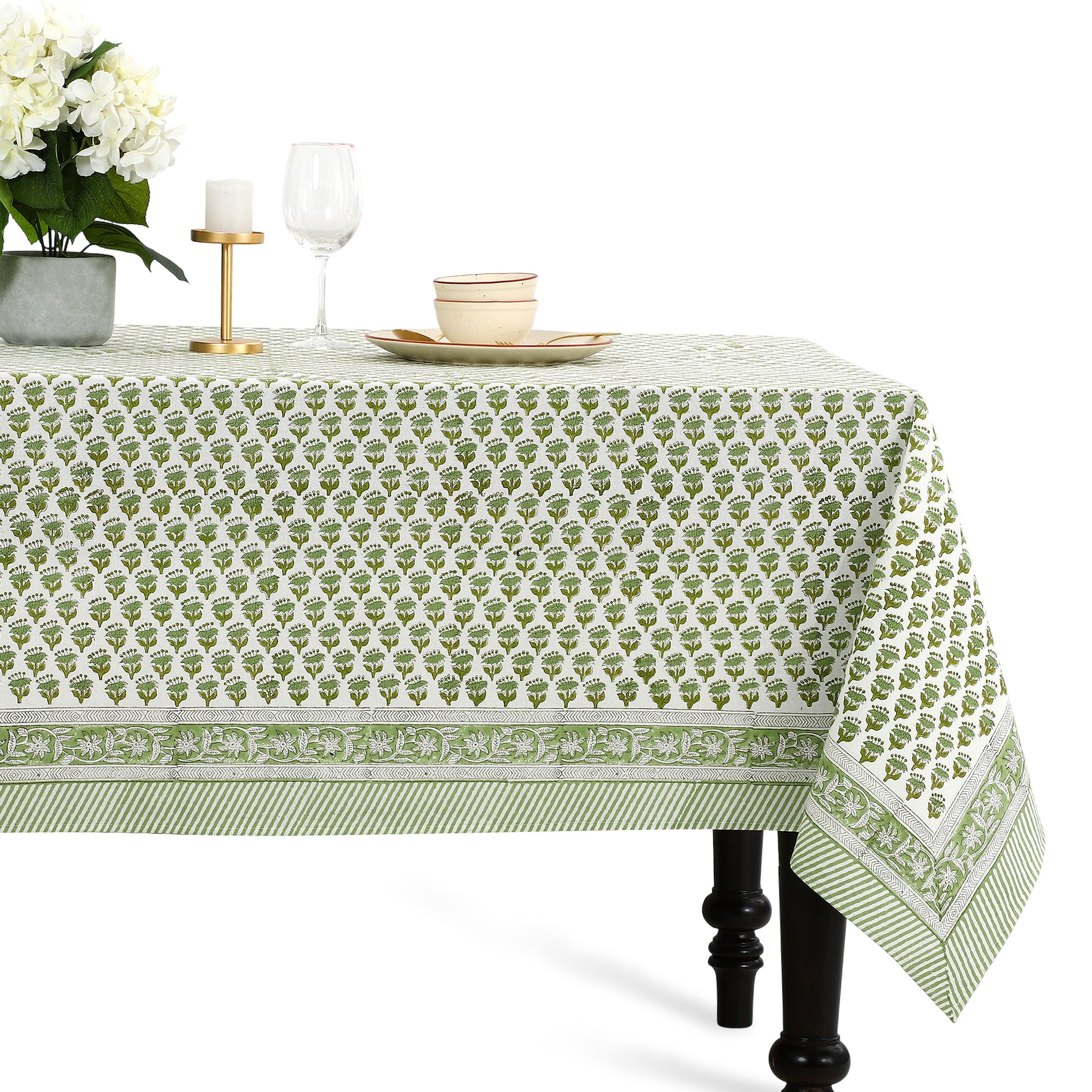 floral green 100% cotton breathable tablecloth