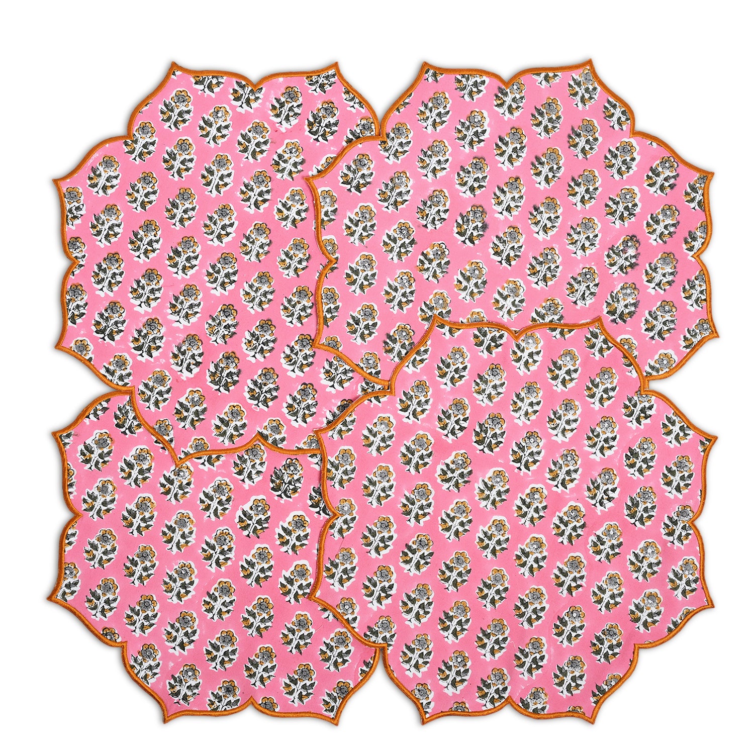 Light pink floral embroidered placemat with soft cotton texture