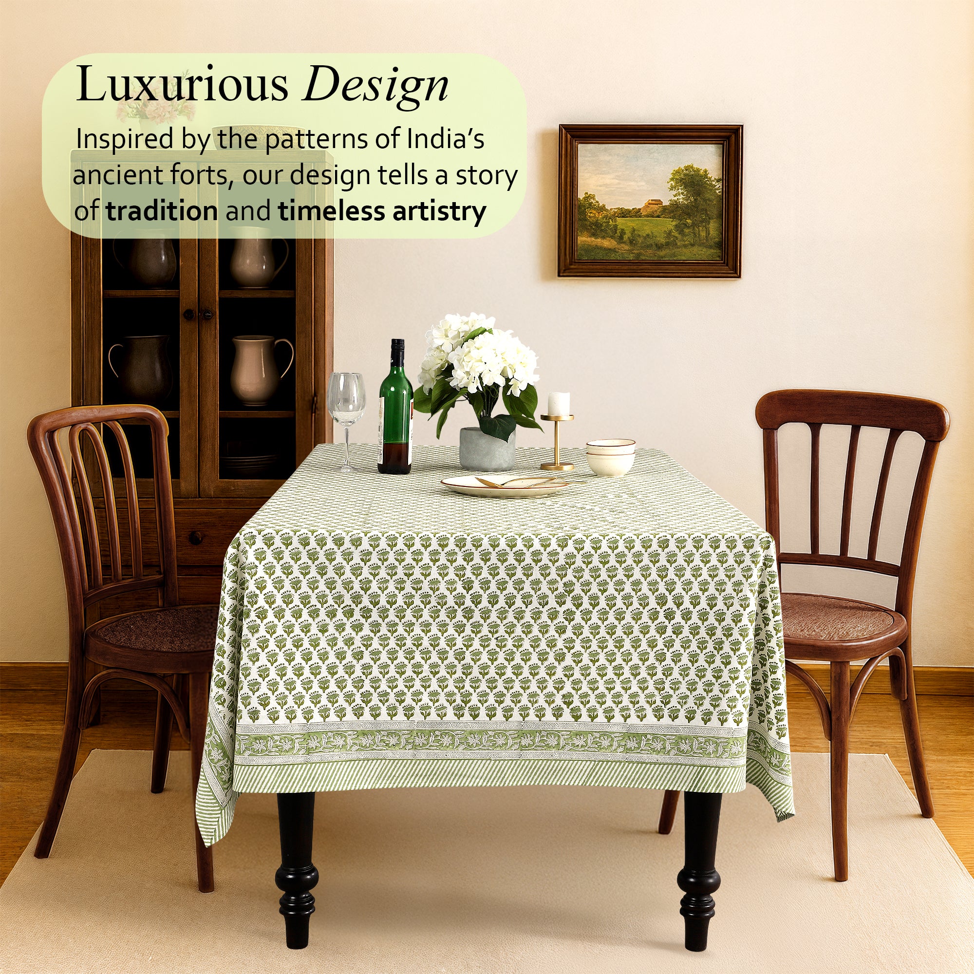 floral green 100% cotton breathable tablecloth