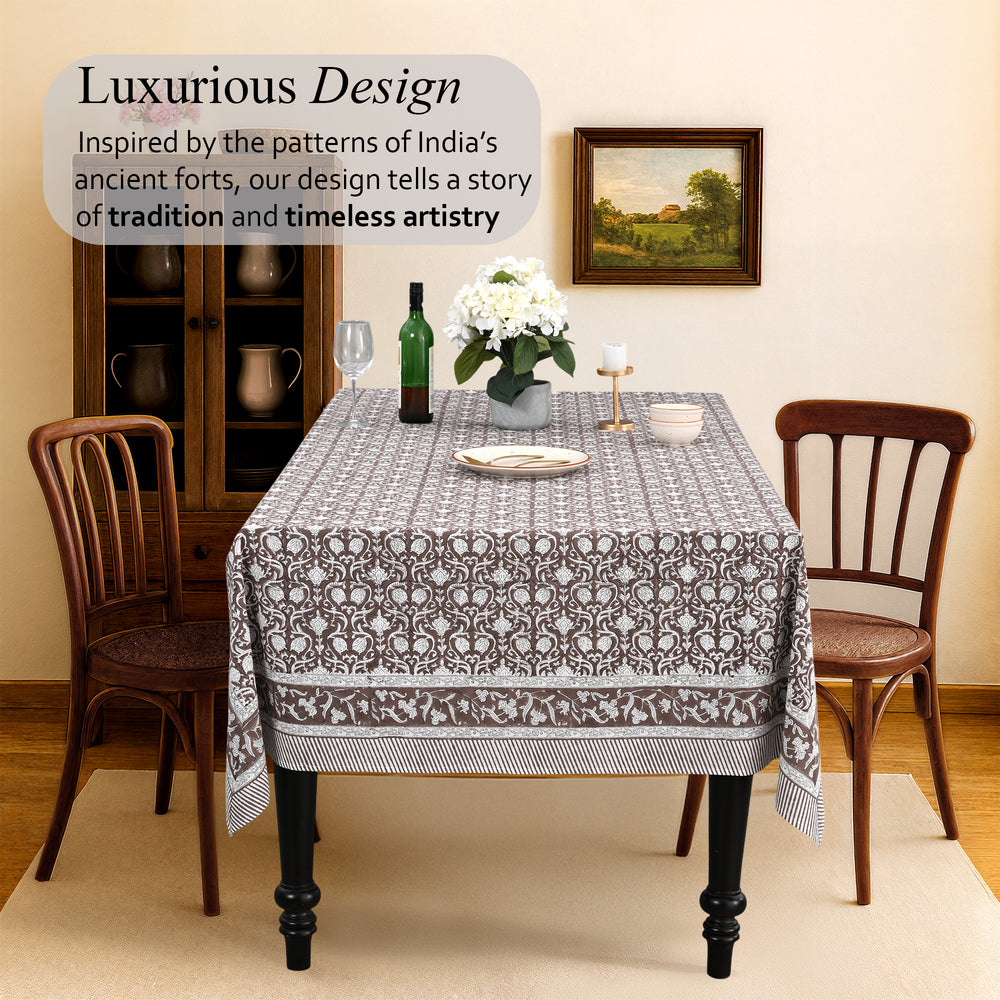 Cotton Block Print Tablecloth – Mocha Regal