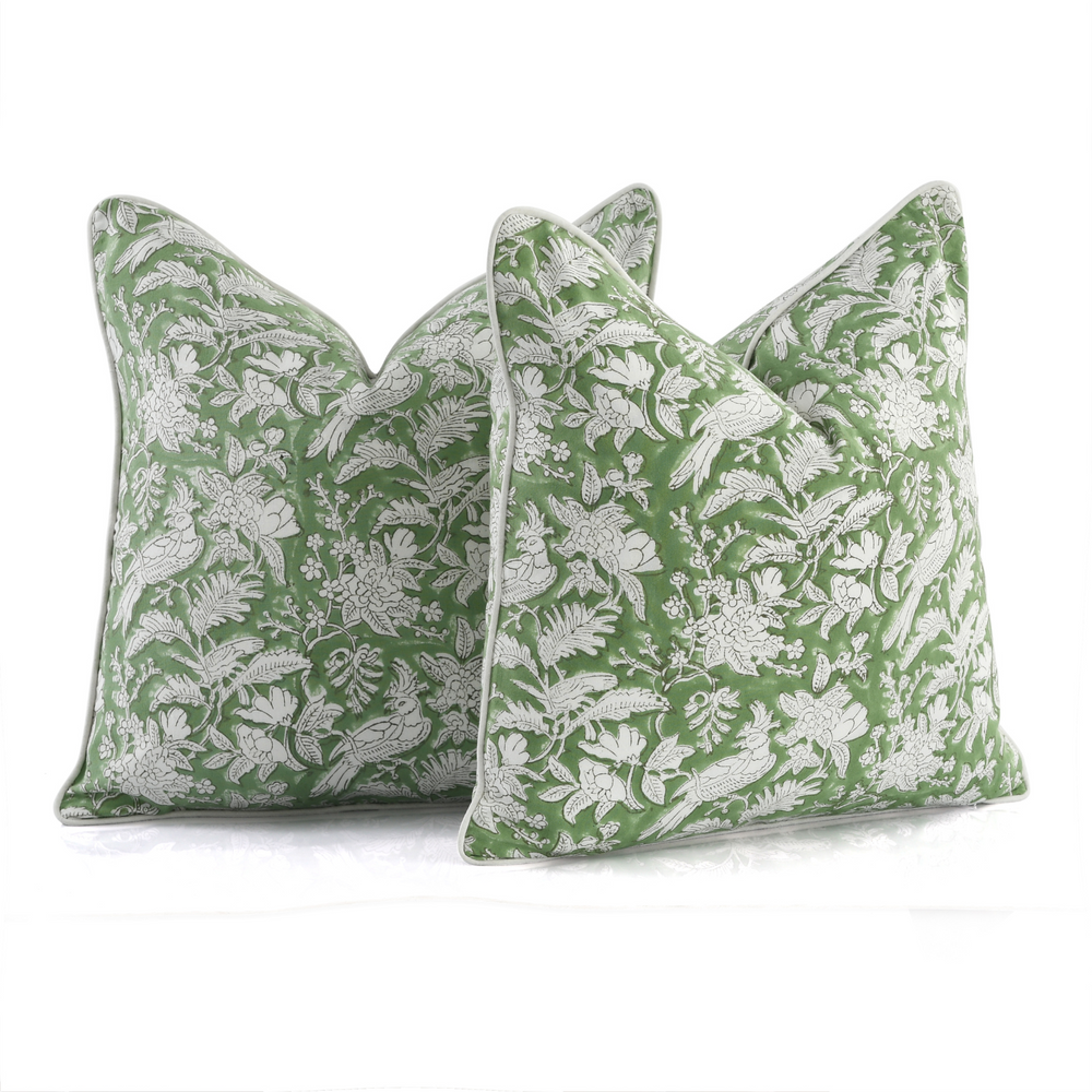 Piping Throw Pillow Covers - Olive Green (Set of 2)