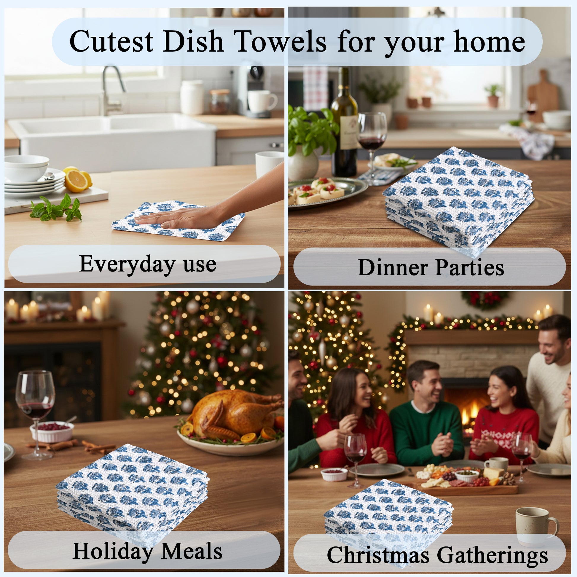 Hand Block Printed Waffle Kitchen Towels – Apatite Blue