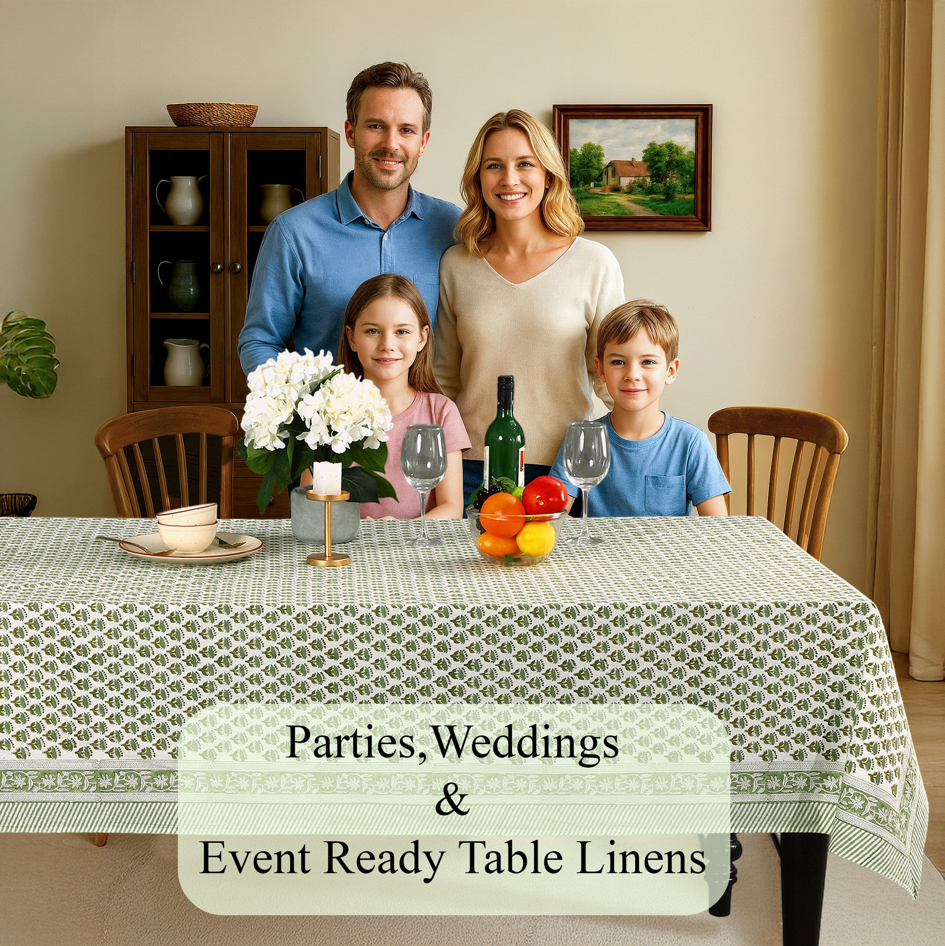 floral green 100% cotton breathable tablecloth