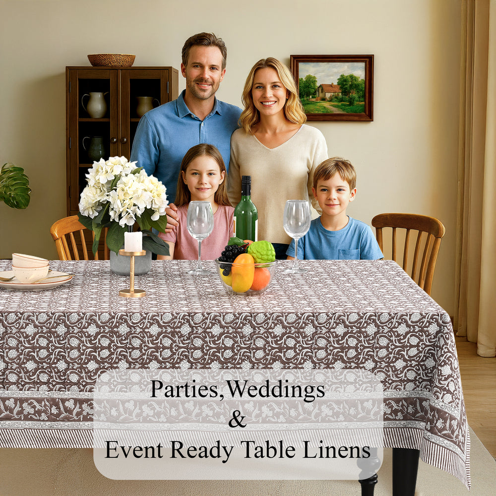 Cotton Block Print Tablecloth – Mocha Regal