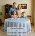 blue floral 100% cotton breathable tablecloth on round table