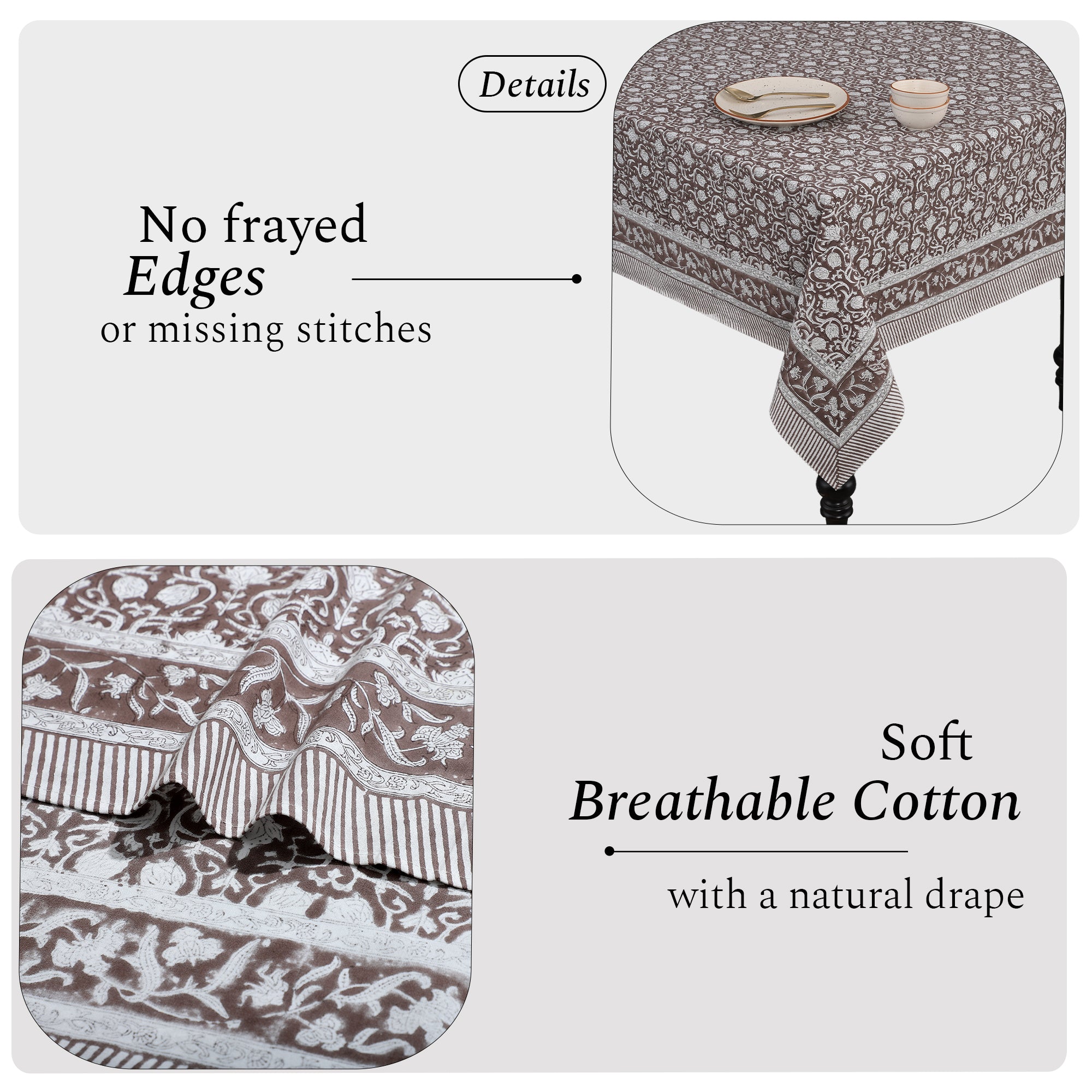 Cotton Block Print Tablecloth – Mocha Regal