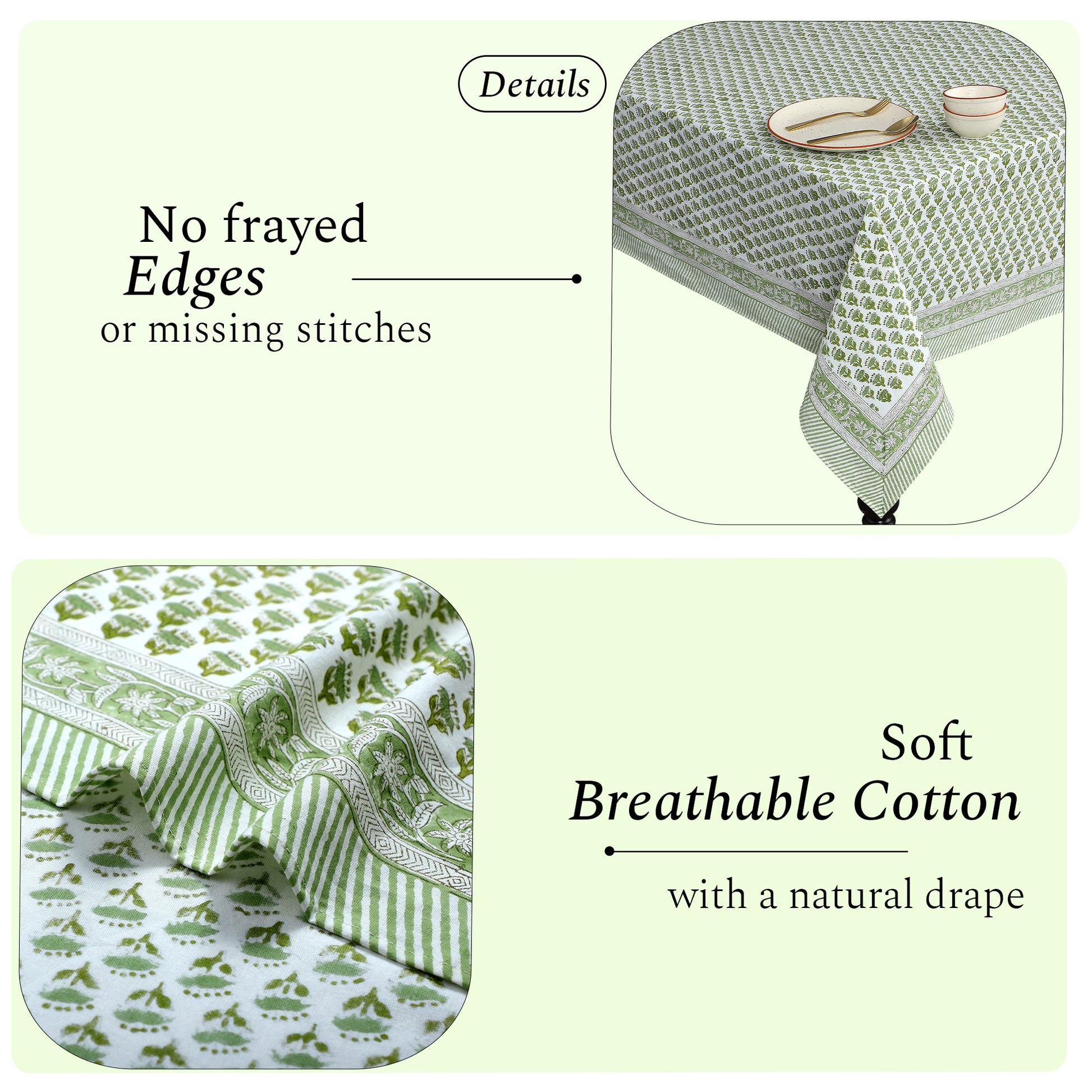 floral green 100% cotton breathable tablecloth