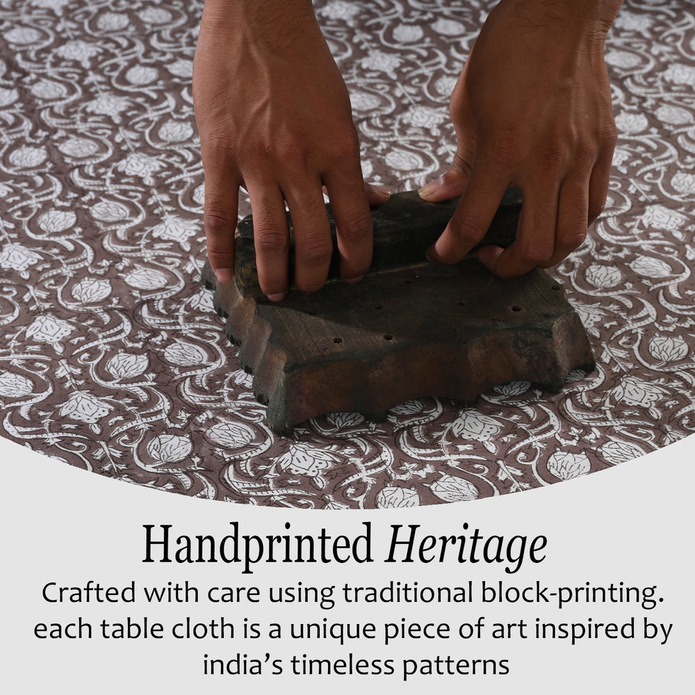 Cotton Block Print Tablecloth – Mocha Regal