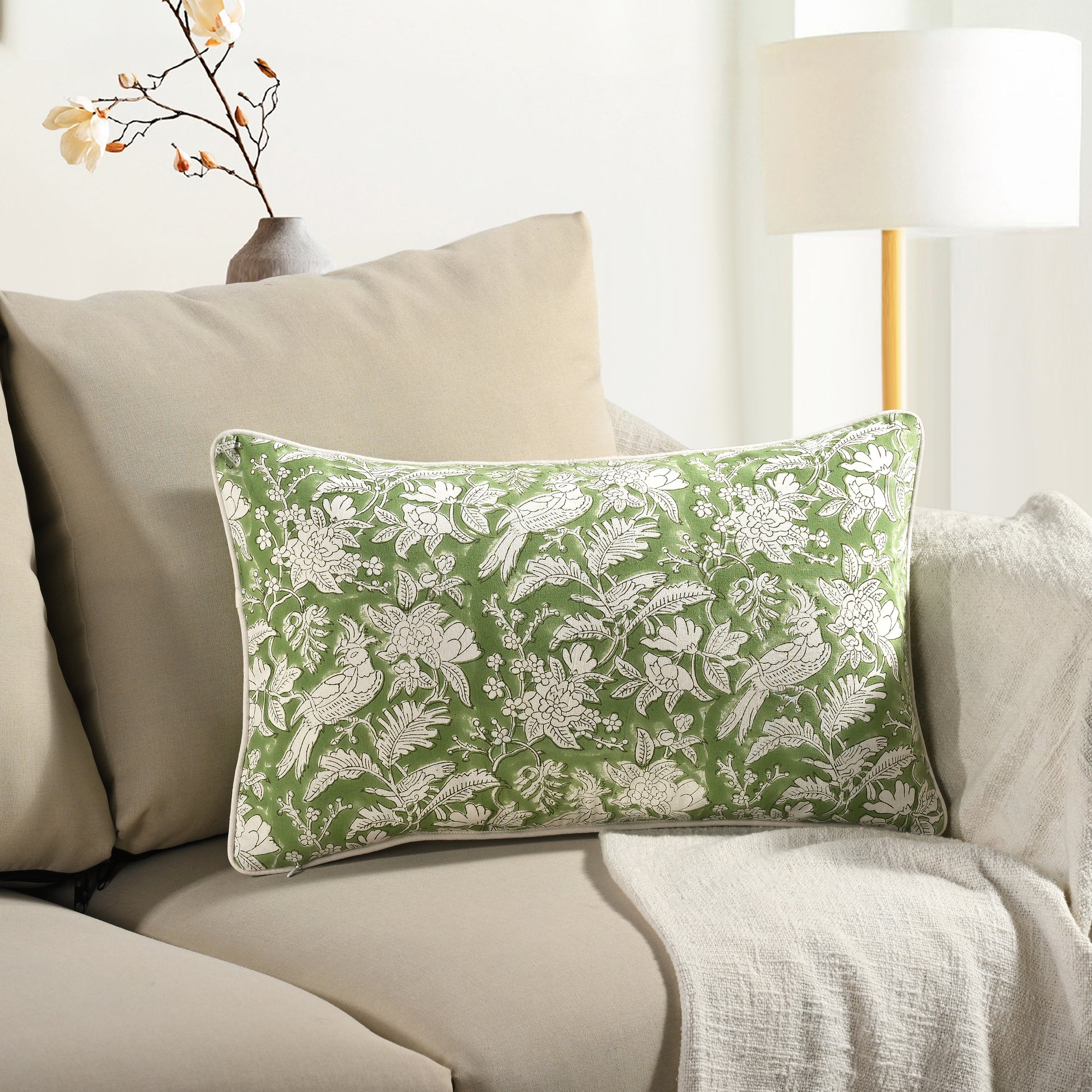 Piping Throw Pillow Covers - Olive Green
