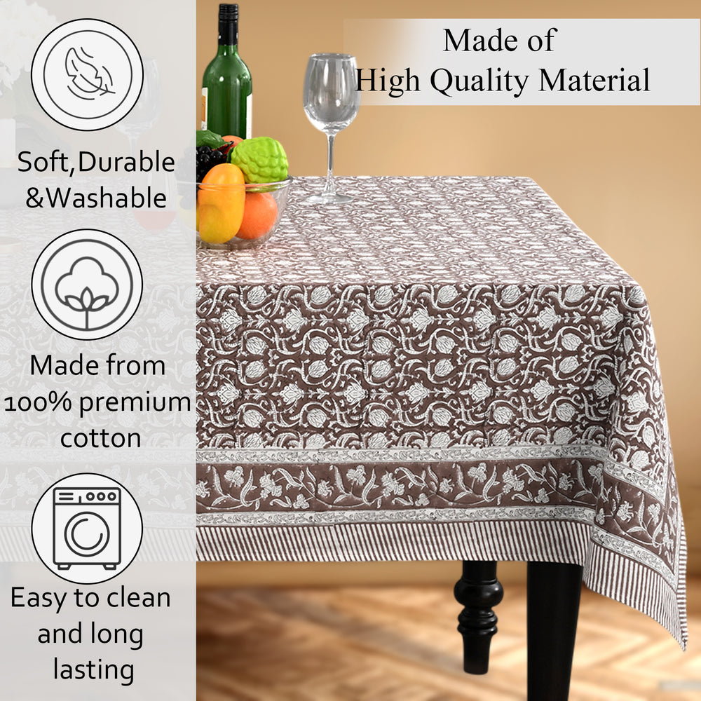 Cotton Block Print Tablecloth – Mocha Regal