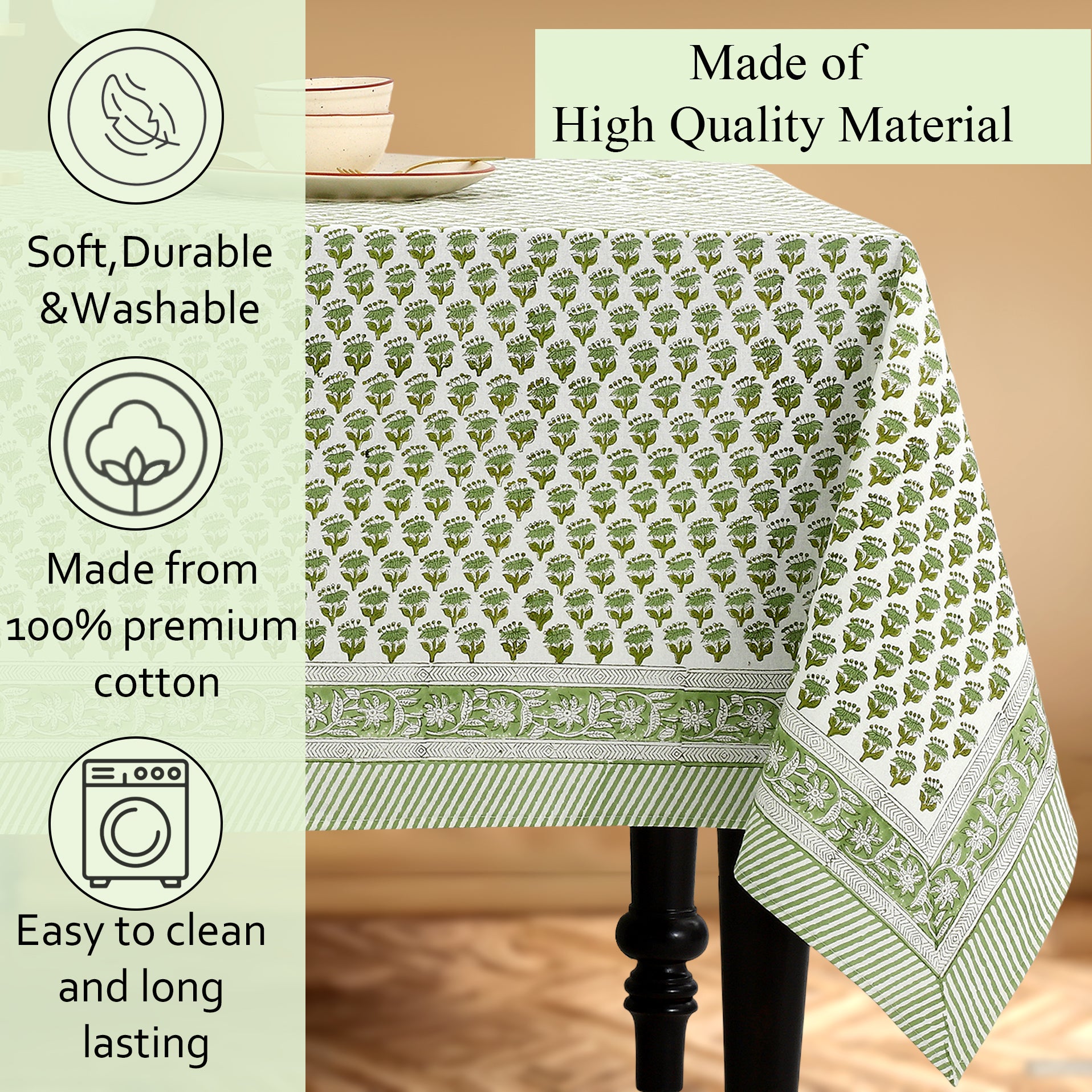 floral green 100% cotton breathable tablecloth