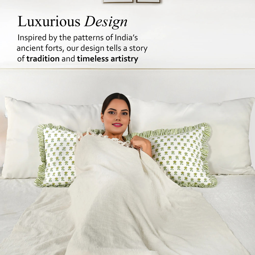 Cotton Ruffle Sham Cover - Lotus Meadow