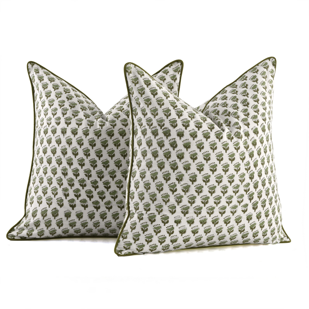 Piping Throw Pillow Covers - Emerald Green (Set of 2)