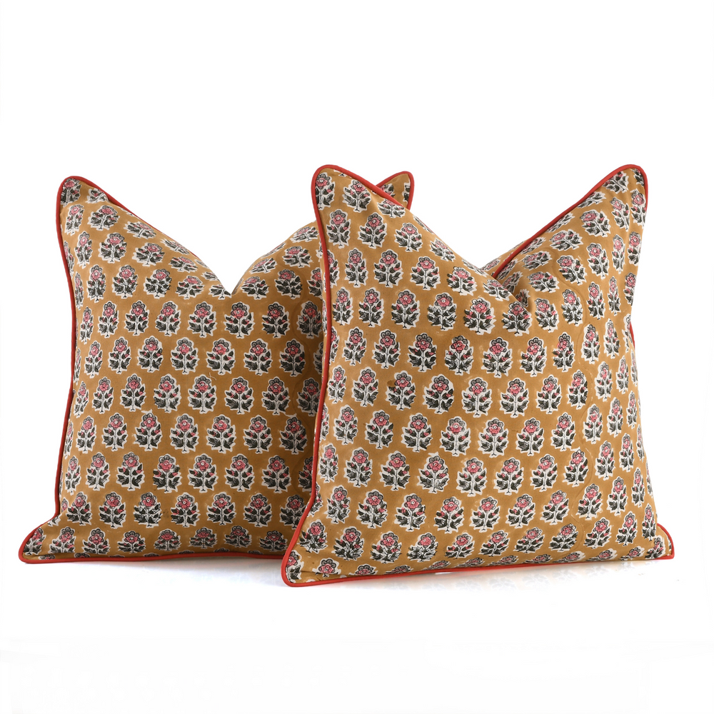 Piping Throw Pillow Covers - Yellow Citrine (Set of 2)