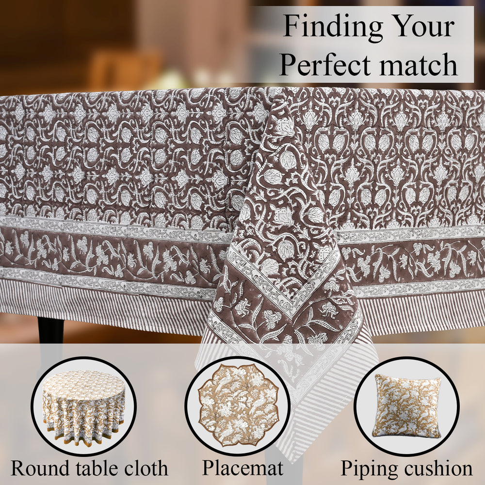 Cotton Block Print Tablecloth – Mocha Regal