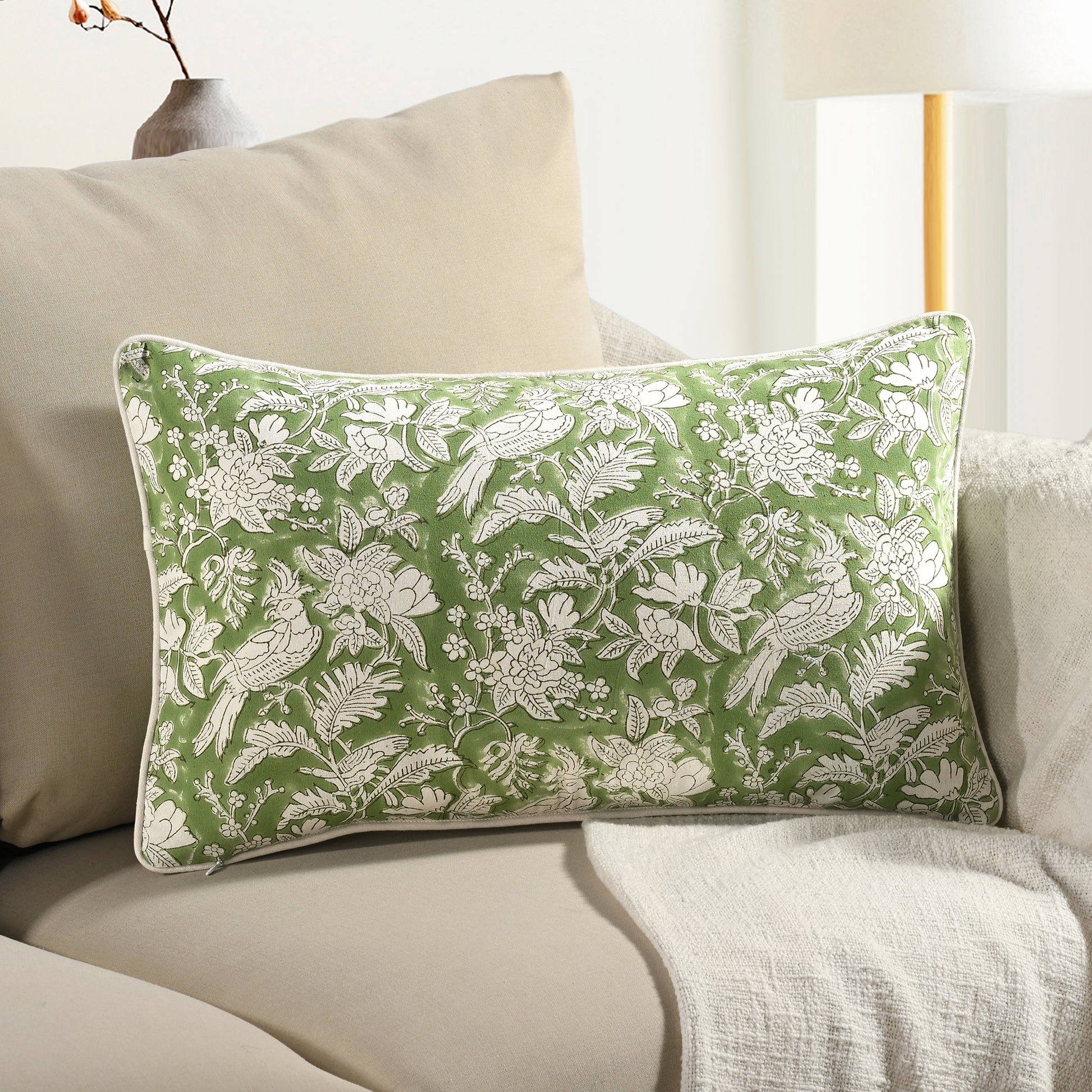 Piping Throw Pillow Covers - Olive Green