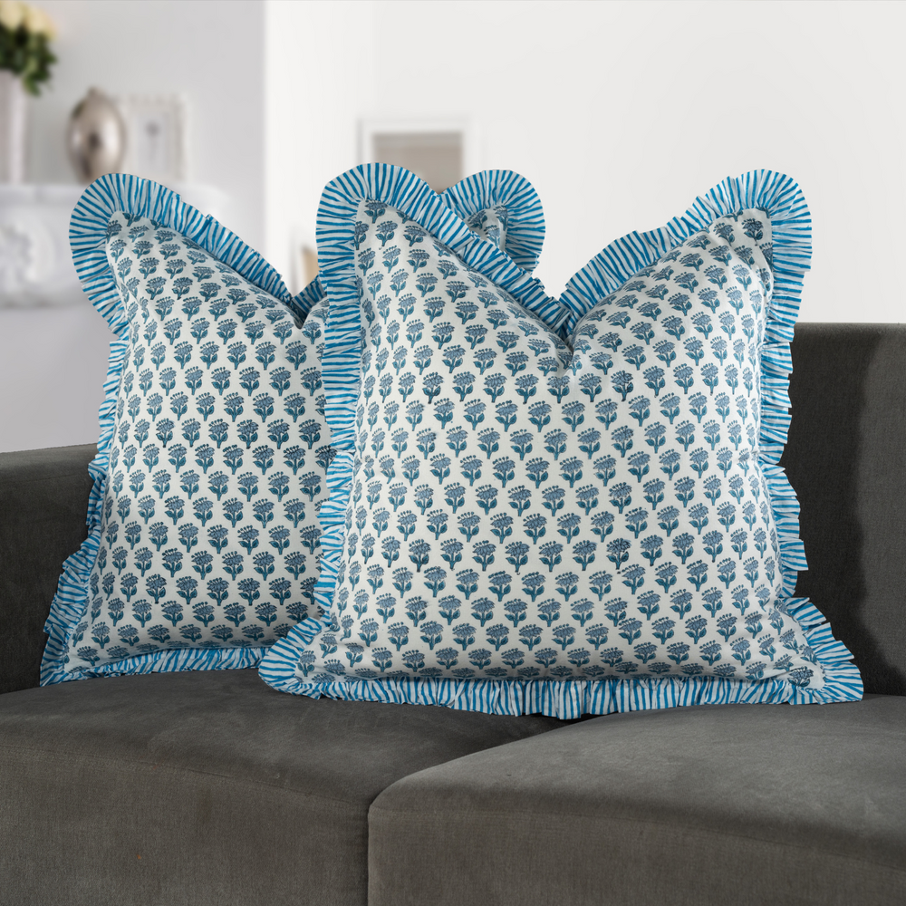 Ruffle Throw Pillow Covers -  Apatite Blue
