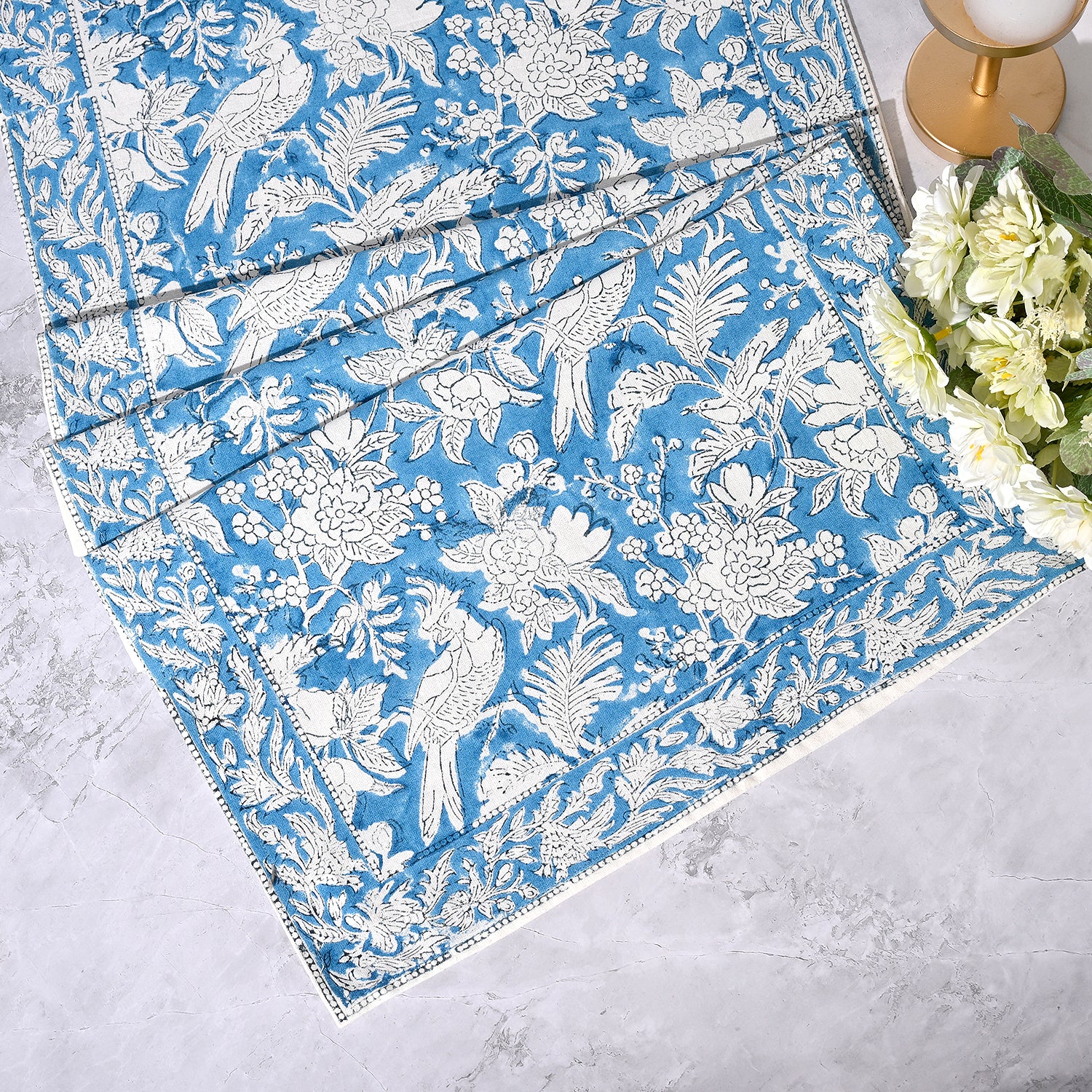 Cotton Block Print Table Runner - Blue Sapphire
