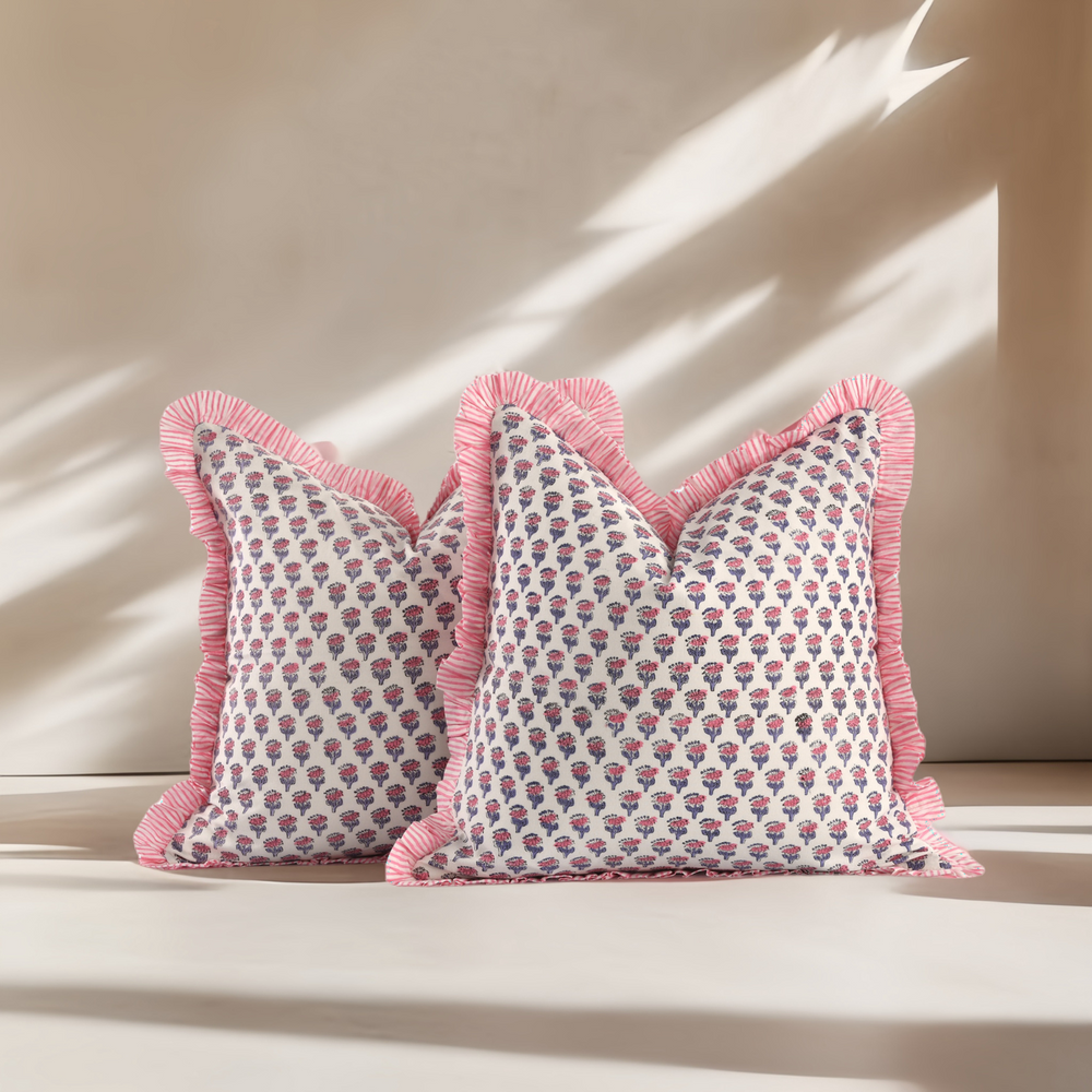 Ruffle Throw Pillow Covers -  Pink Sapphire