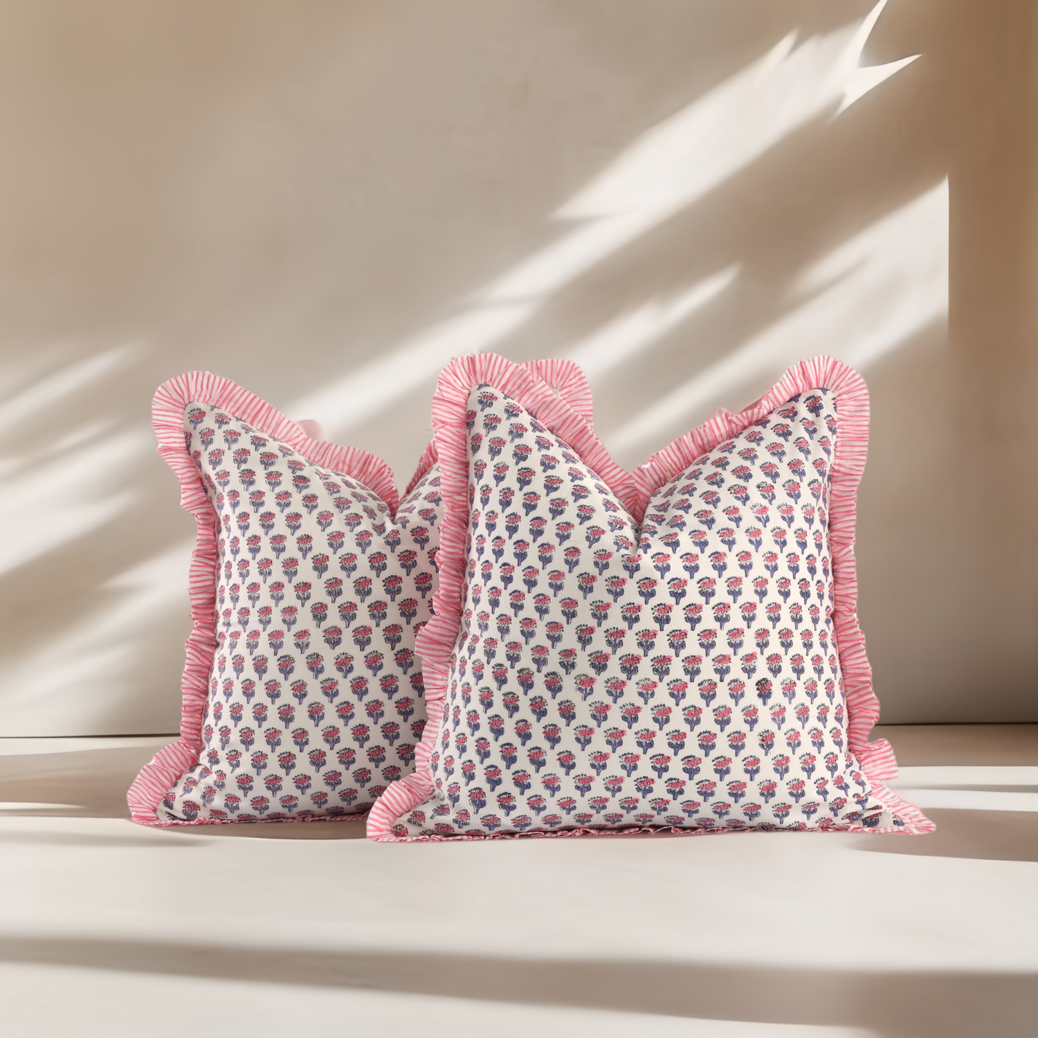 Ruffle Throw Pillow Covers -  Pink Sapphire
