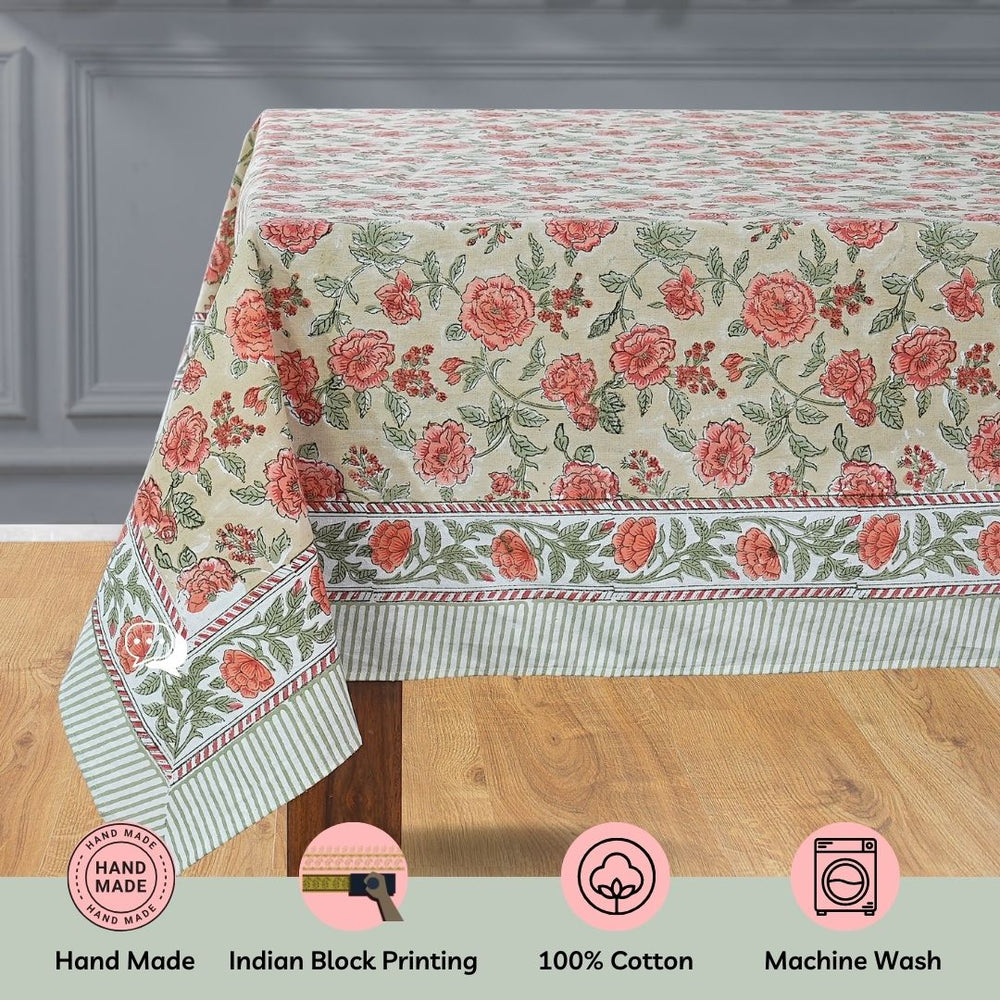 Cotton Block Print Tablecloth – Fire Opal