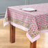 Poppy Pink Cotton Tablecloth on Farmhouse Kitchen Dining Table