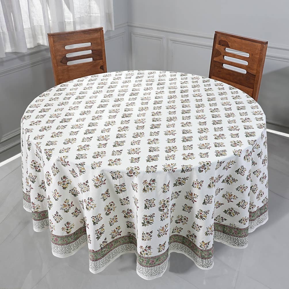 Round Block Print Tablecloth – Handmade & Washable