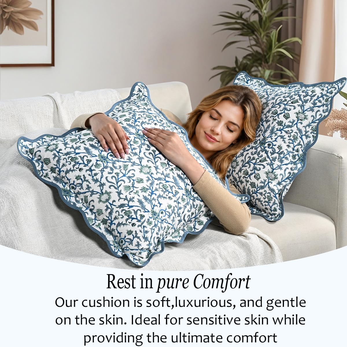Scalloped Throw Pillow Covers - Ocean Vine