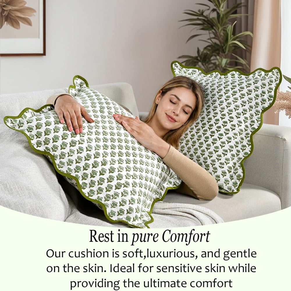 Scalloped Throw Pillow Covers - Emerald Green