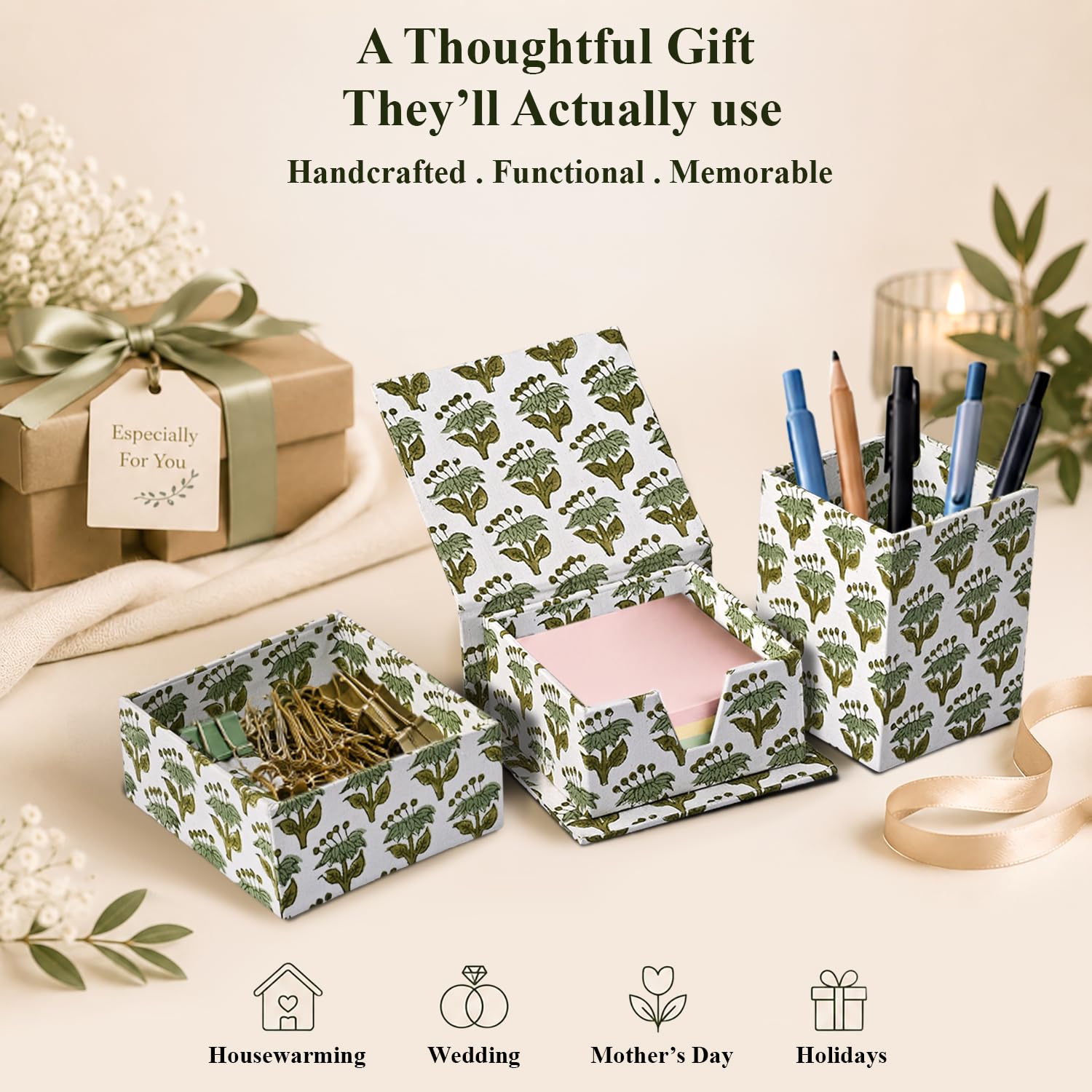 Desk Organizer Set of 3 - Emerald Green