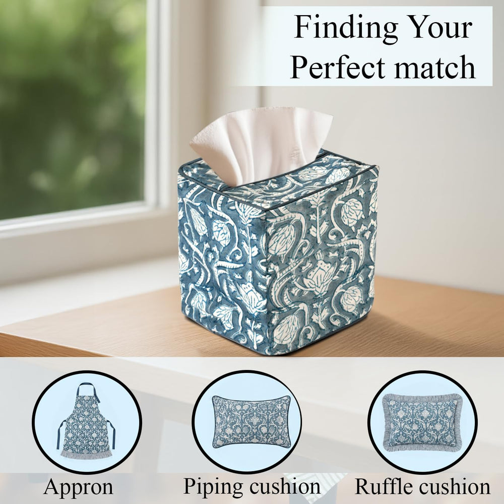 Cotton Tissue Box Cover - Azure Regal