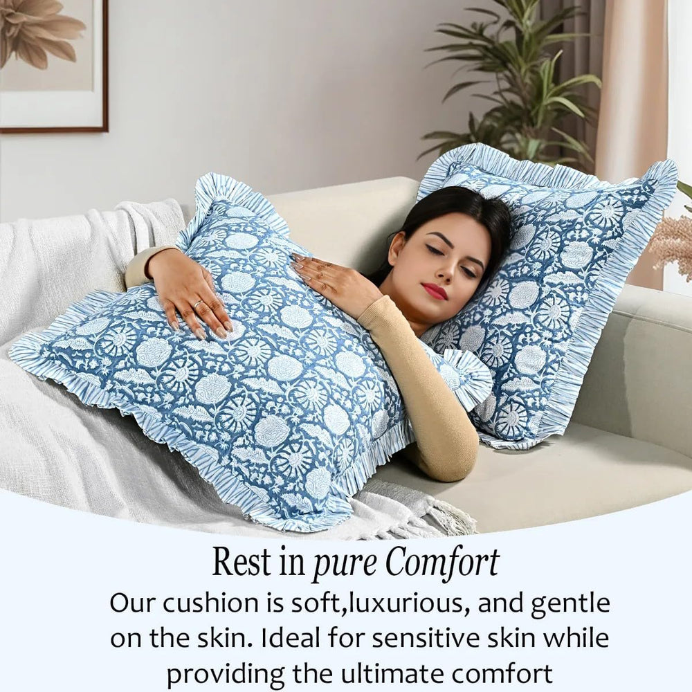Ruffle Pillow Cover - Blue Meadow