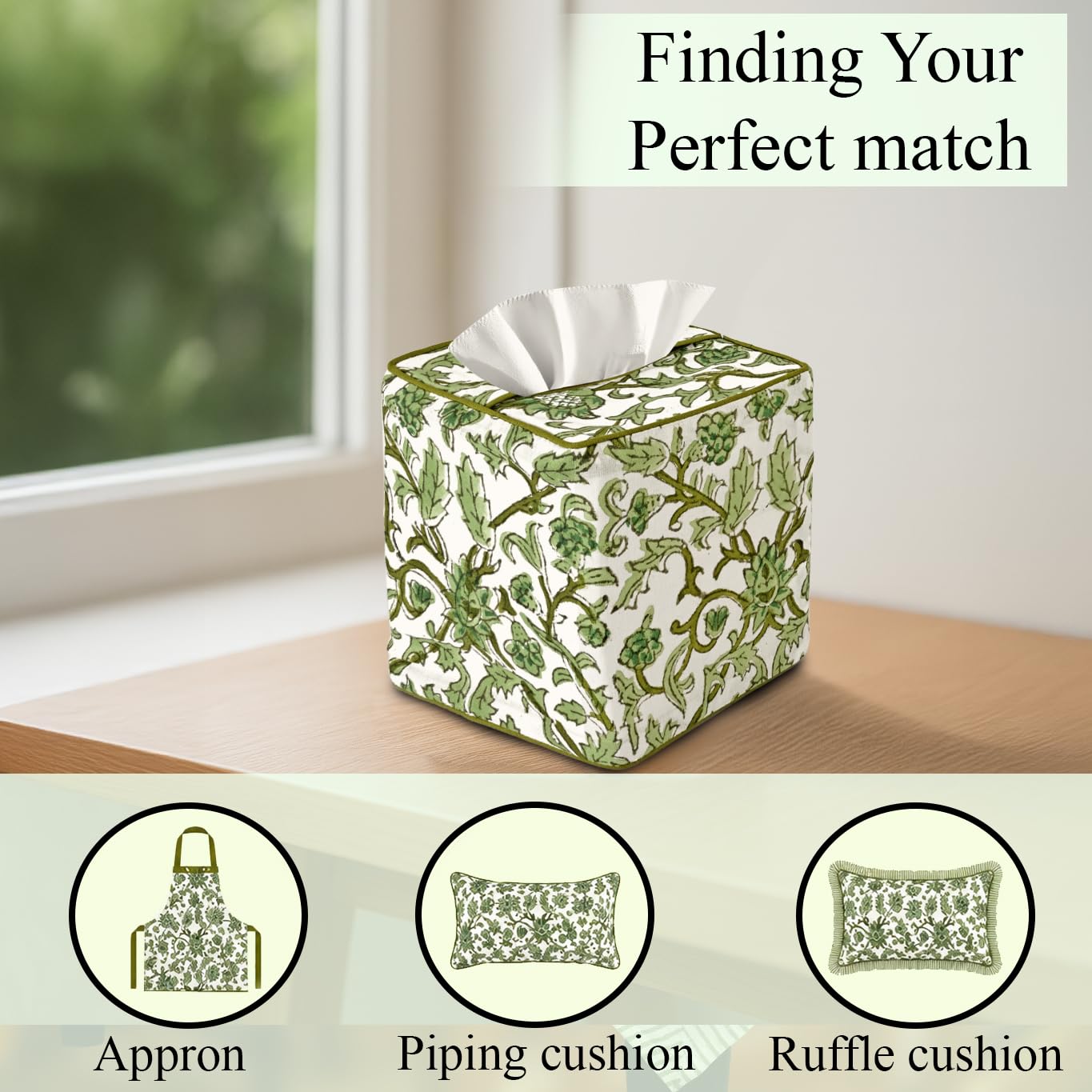 Cotton Tissue Box Cover - Meadow Vine