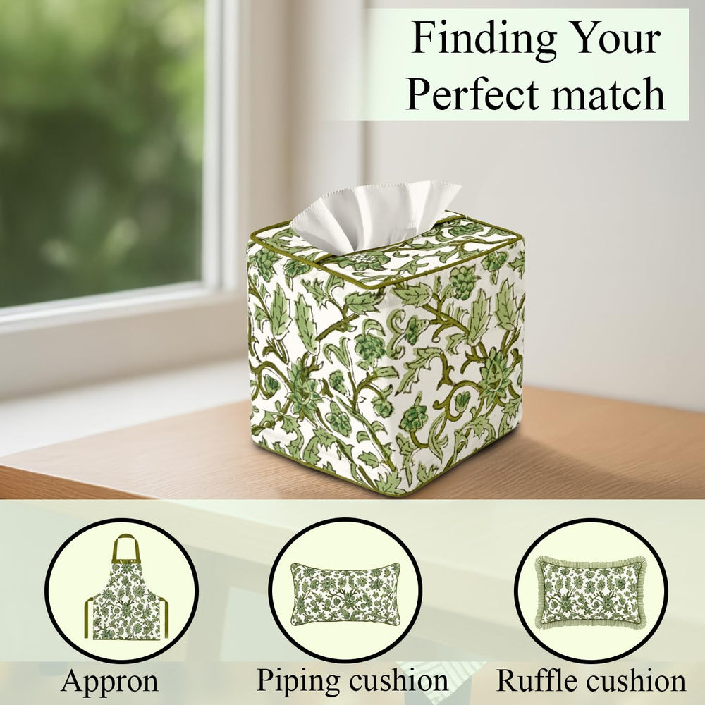 Cotton Tissue Box Cover - Meadow Vine