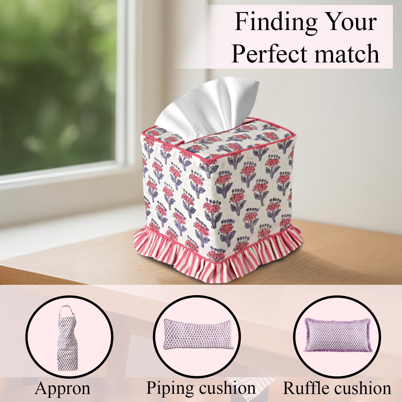 Cotton Ruffle Tissue Box Cover - Pink Sapphire