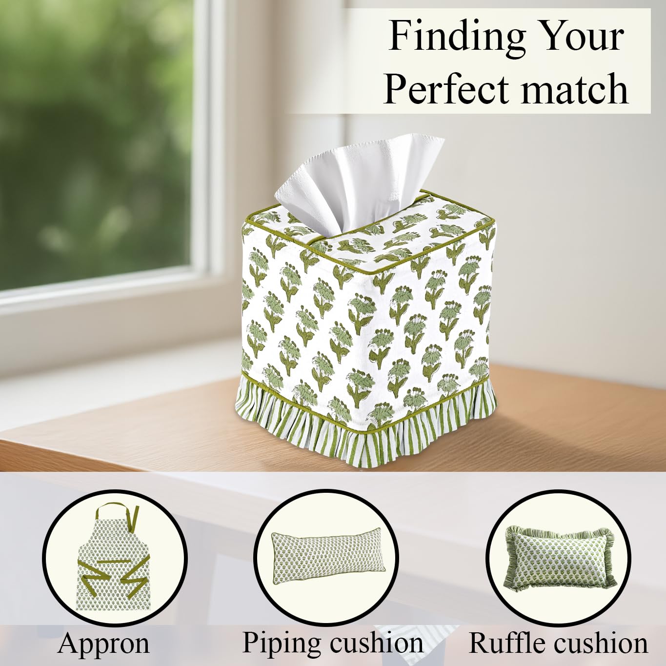 Cotton Ruffle Tissue Box Cover - Emerald Green