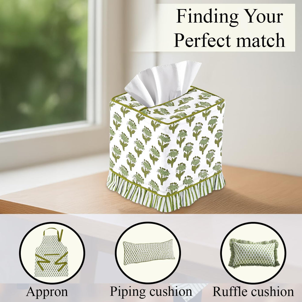 Cotton Ruffle Tissue Box Cover - Emerald Green
