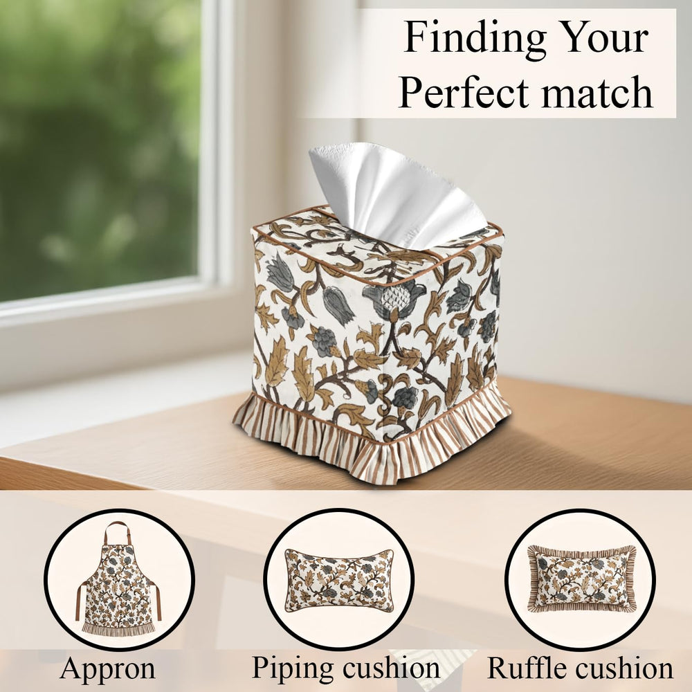 Cotton Ruffle Tissue Box Cover - Autumn Vine