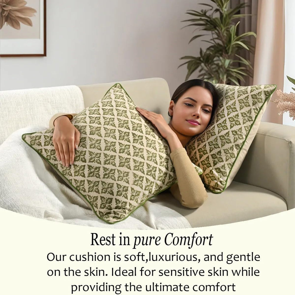 Pipping Pillow Cover - Rustic Sage Trellis