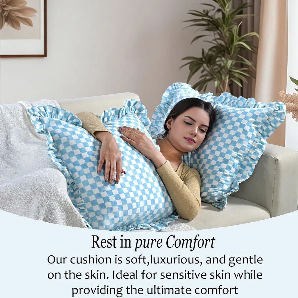 Ruffle Pillow Cover - Coastal French Blue Gingham