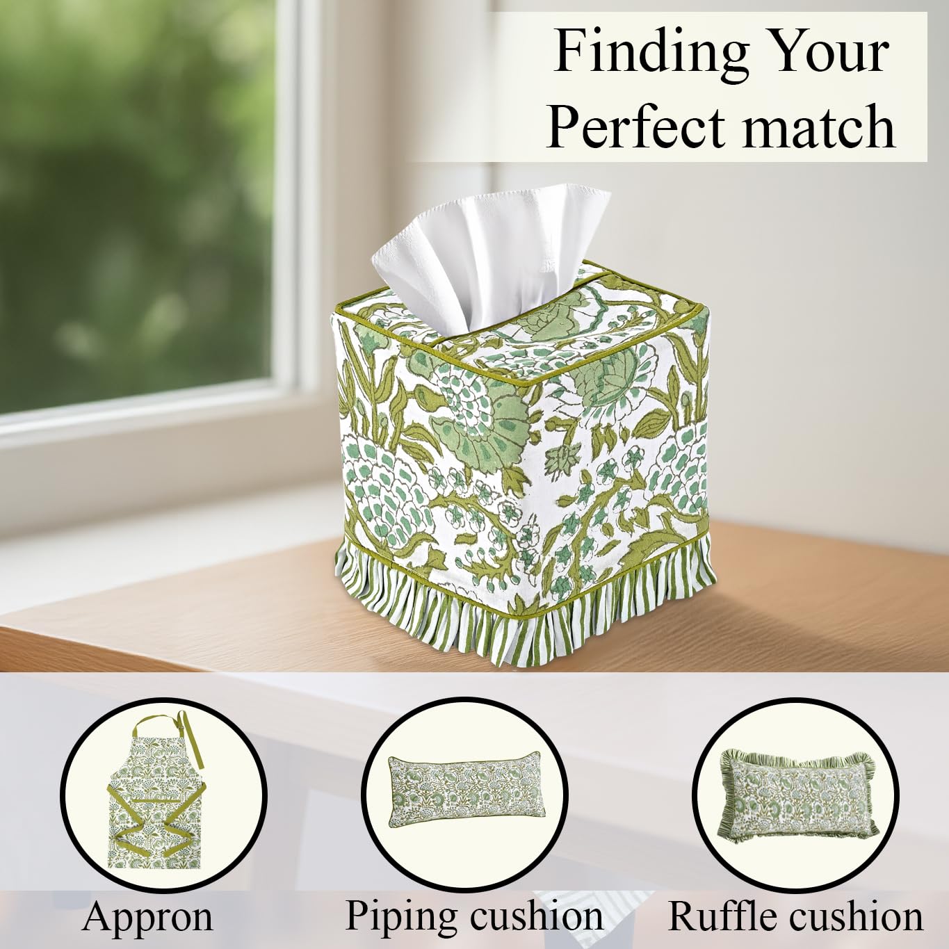 Cotton Ruffle Tissue Box Cover - Agate Green