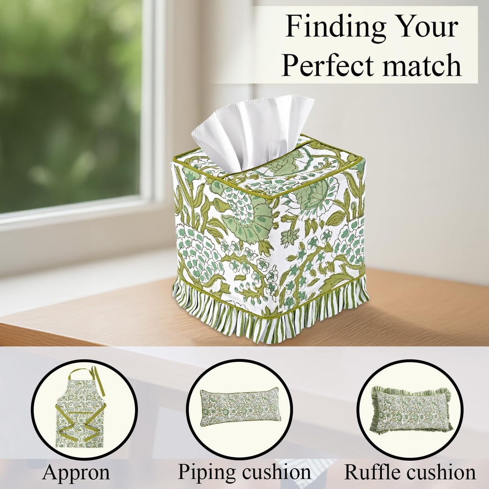 Cotton Ruffle Tissue Box Cover - Agate Green