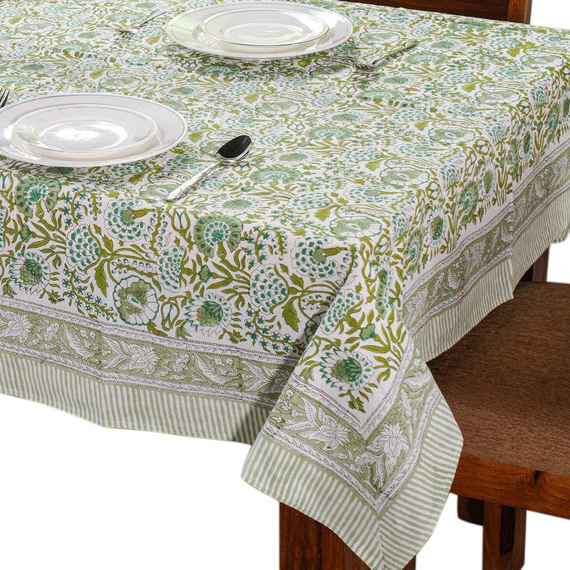 CPC Tablecloth 100% Cotton 60x90 Inch Indian Block Print Rectangle Table Cover, Washable Table Cloth for Weddings, Thanksgiving, Christmas- Agate Green