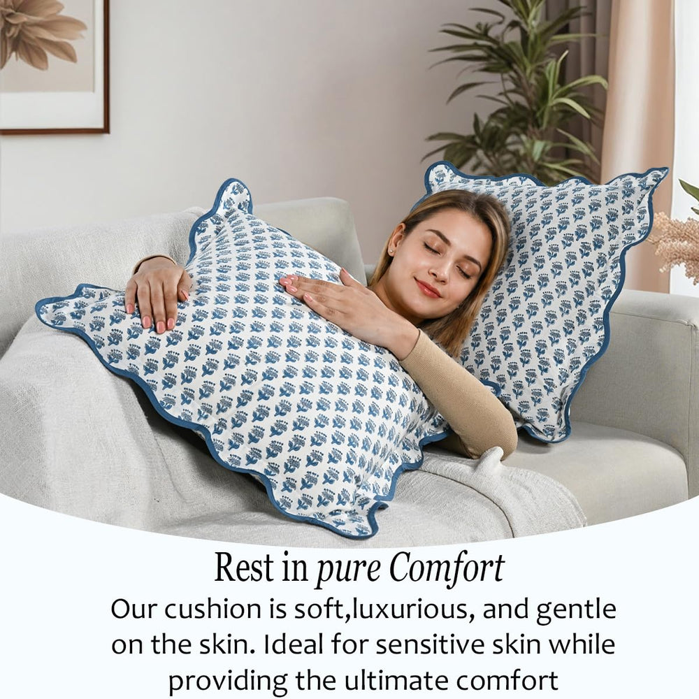 Scalloped Throw Pillow Covers - Apatite Blue
