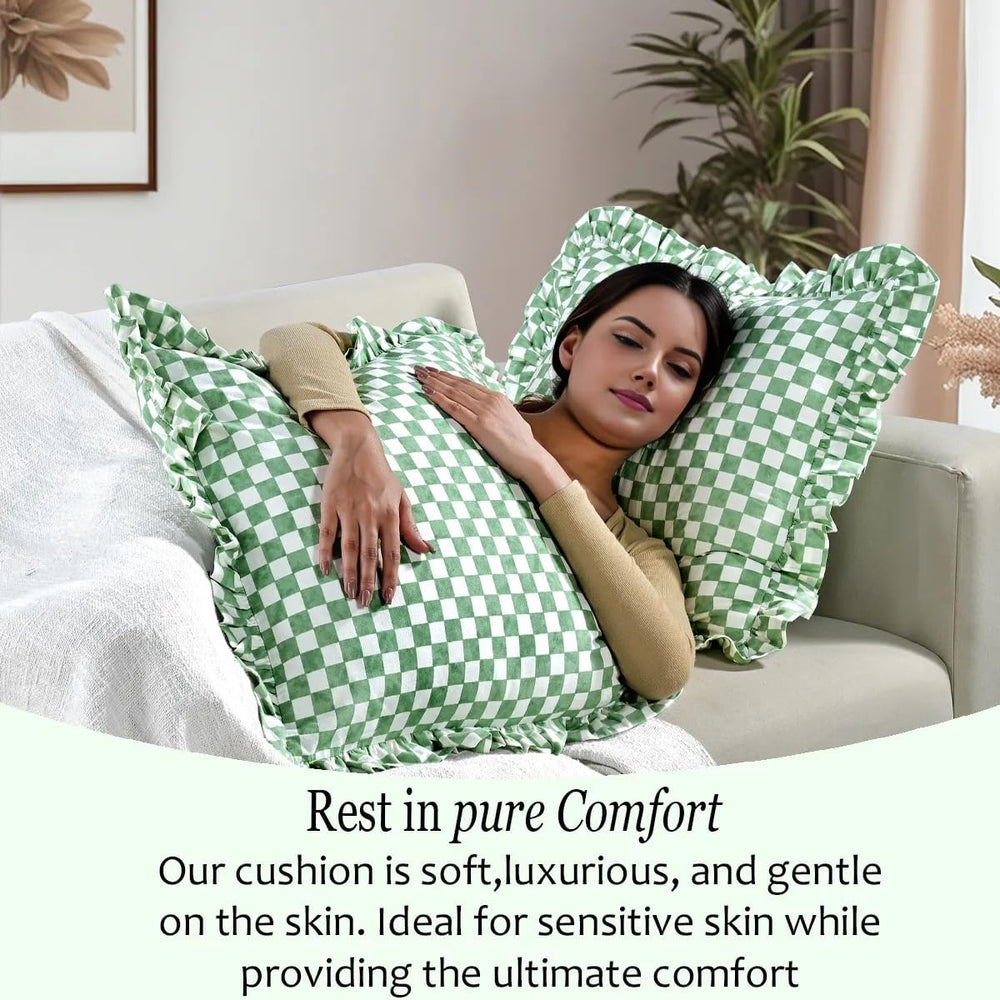 Ruffle Pillow Cover - Hunter Green Gingham