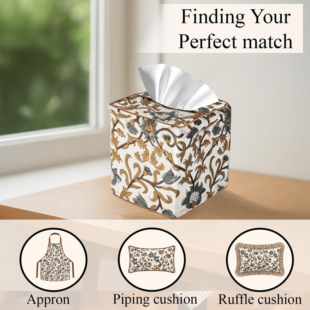 Cotton Tissue Box Cover - Autumn Vine