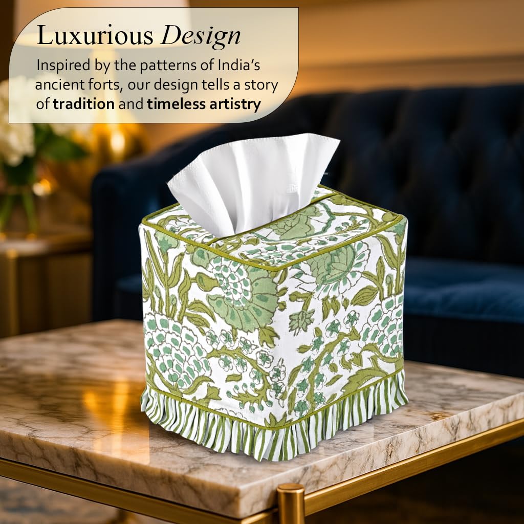 Cotton Ruffle Tissue Box Cover - Agate Green