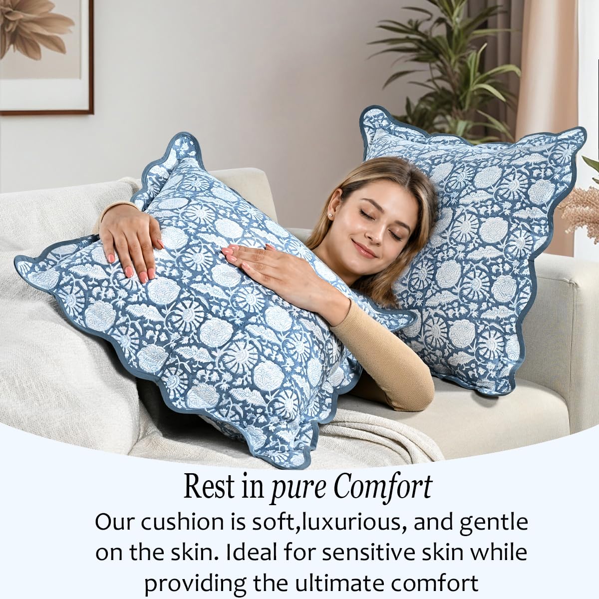 Scalloped Throw Pillow Covers - Blue Meadow