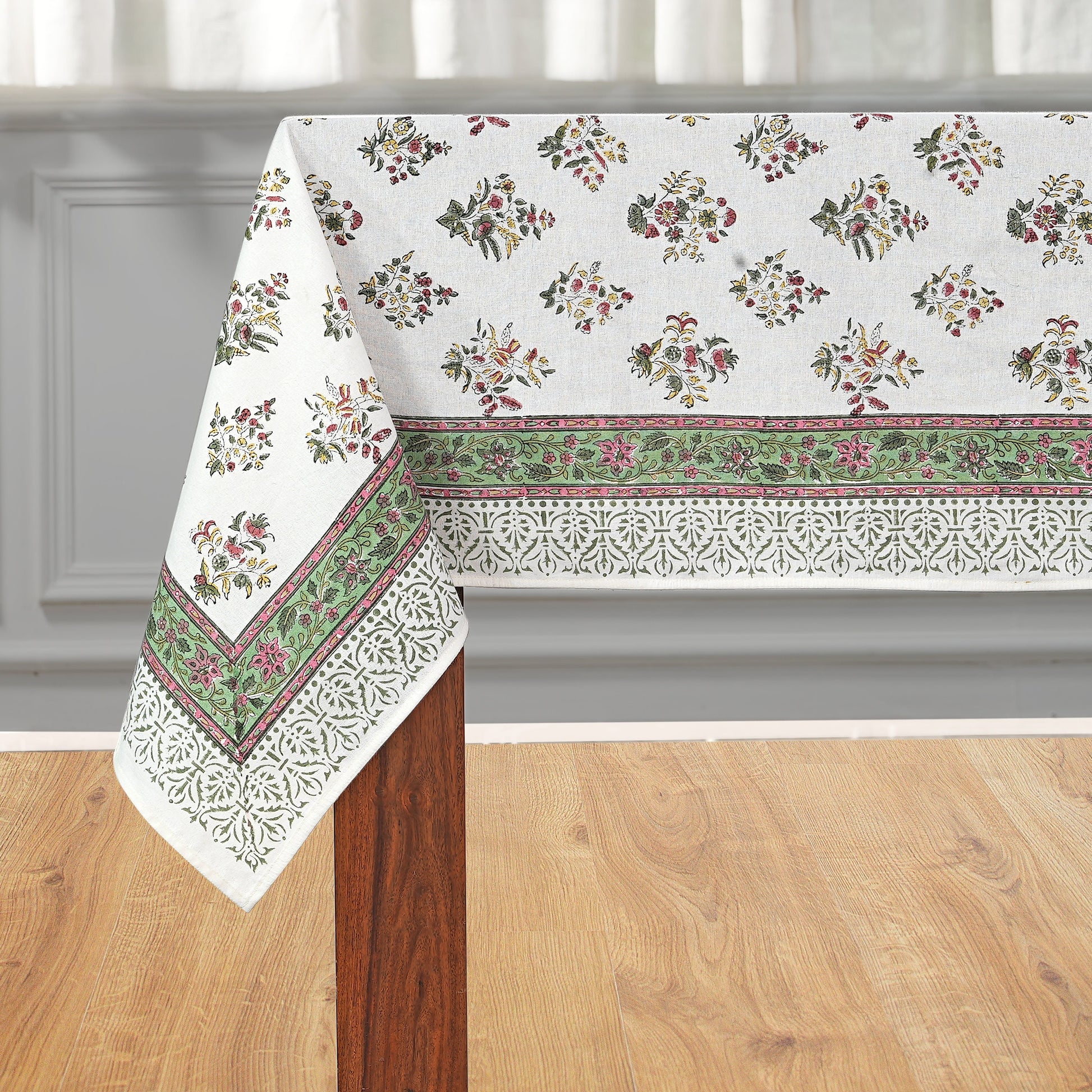 Forest Green Cotton Tablecloth on Family Dinner Table